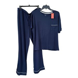 NWT State Of Day Women’s 2-piece Ribbed Pajama Set Navy Blue Size L Modal Soft